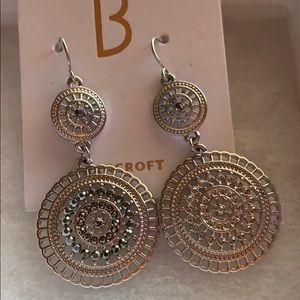 Silver drop medallion earrings